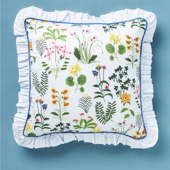 Anthropologie Pernille Rosenkilde Embroidered Pillow Floral Ruffled 18 x 18 - Picture 1 of 12